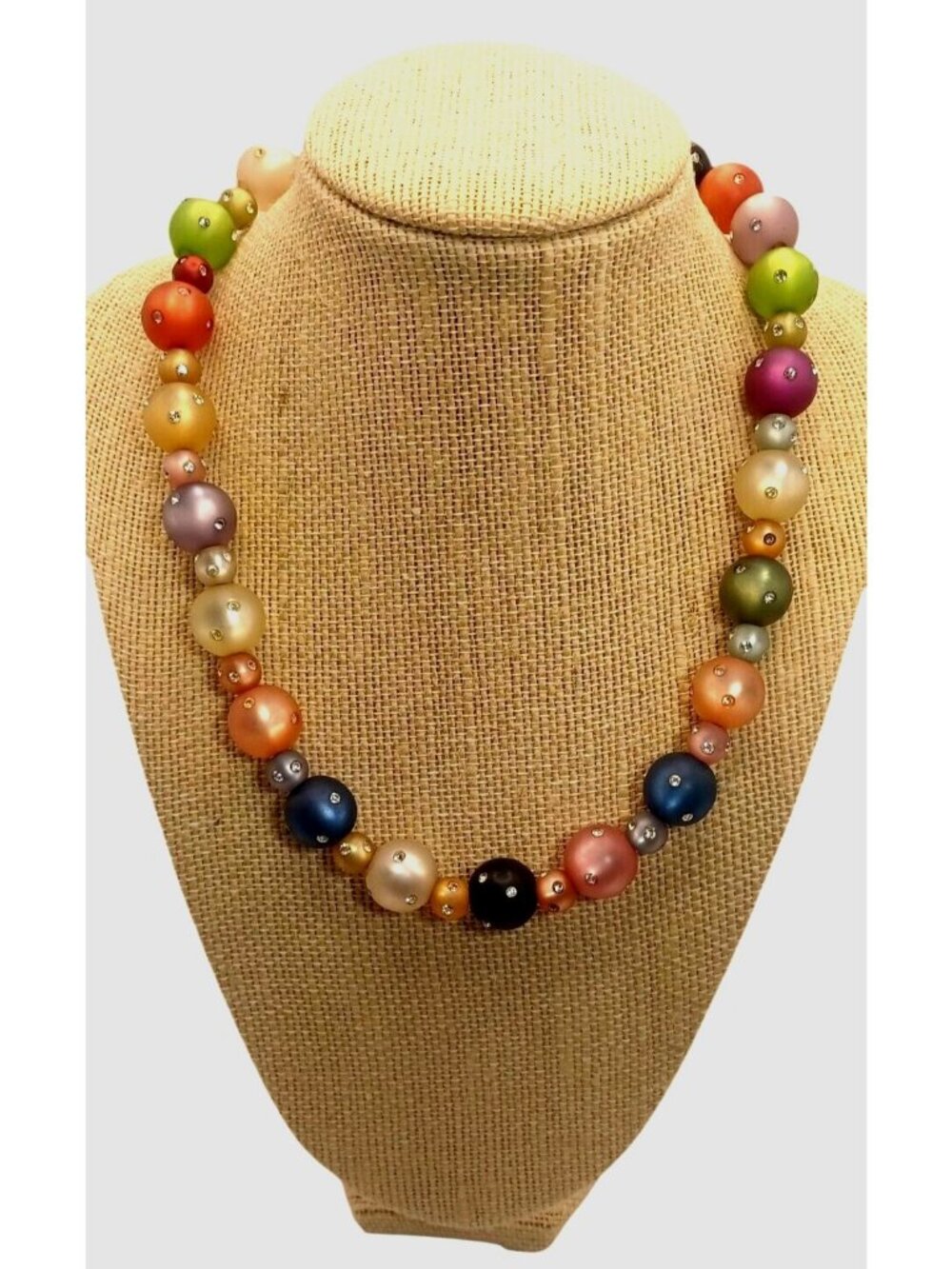 Vintage Italy 925 Sterling Silver Chain Multicolor Bead Necklace Crystal Accents